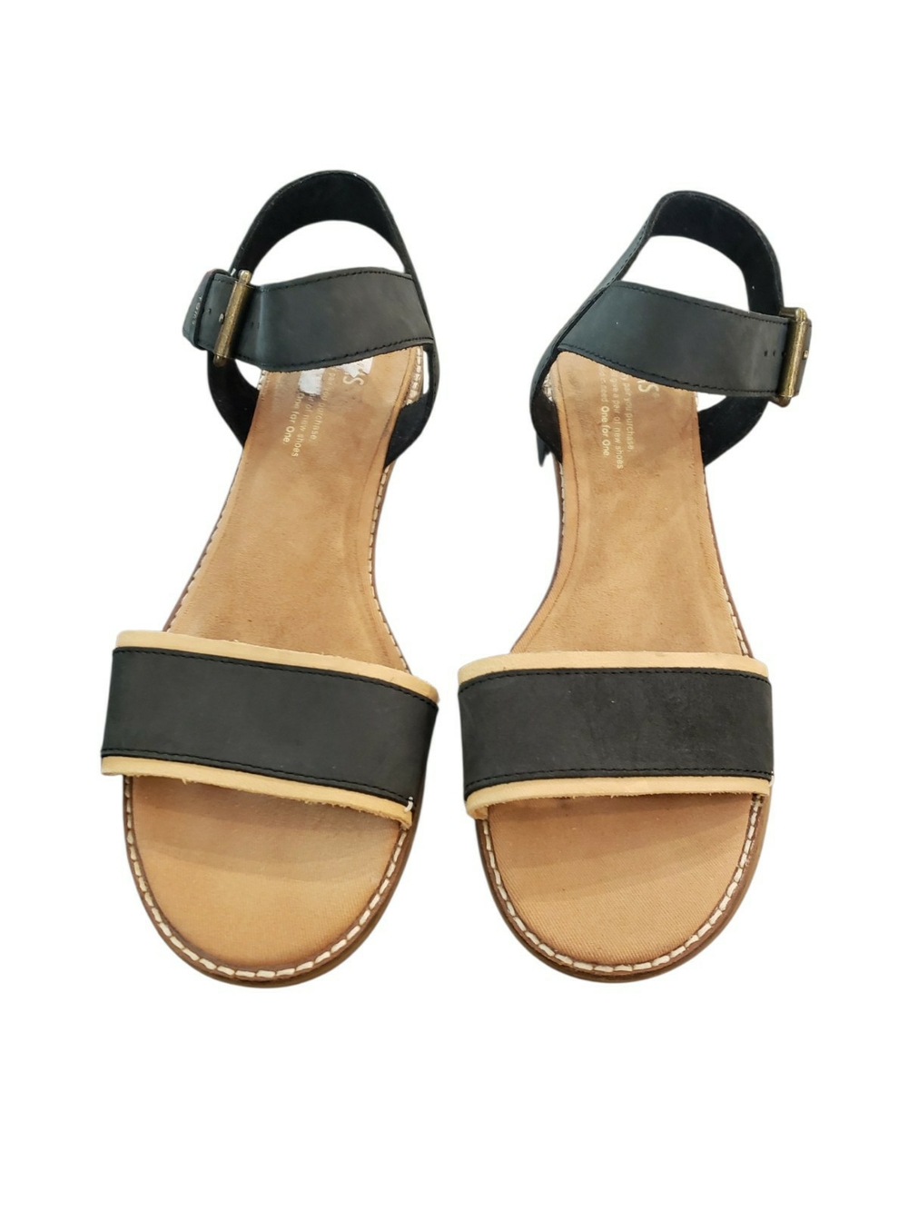 Toms Black and Tan Ankle-Strap Sandals